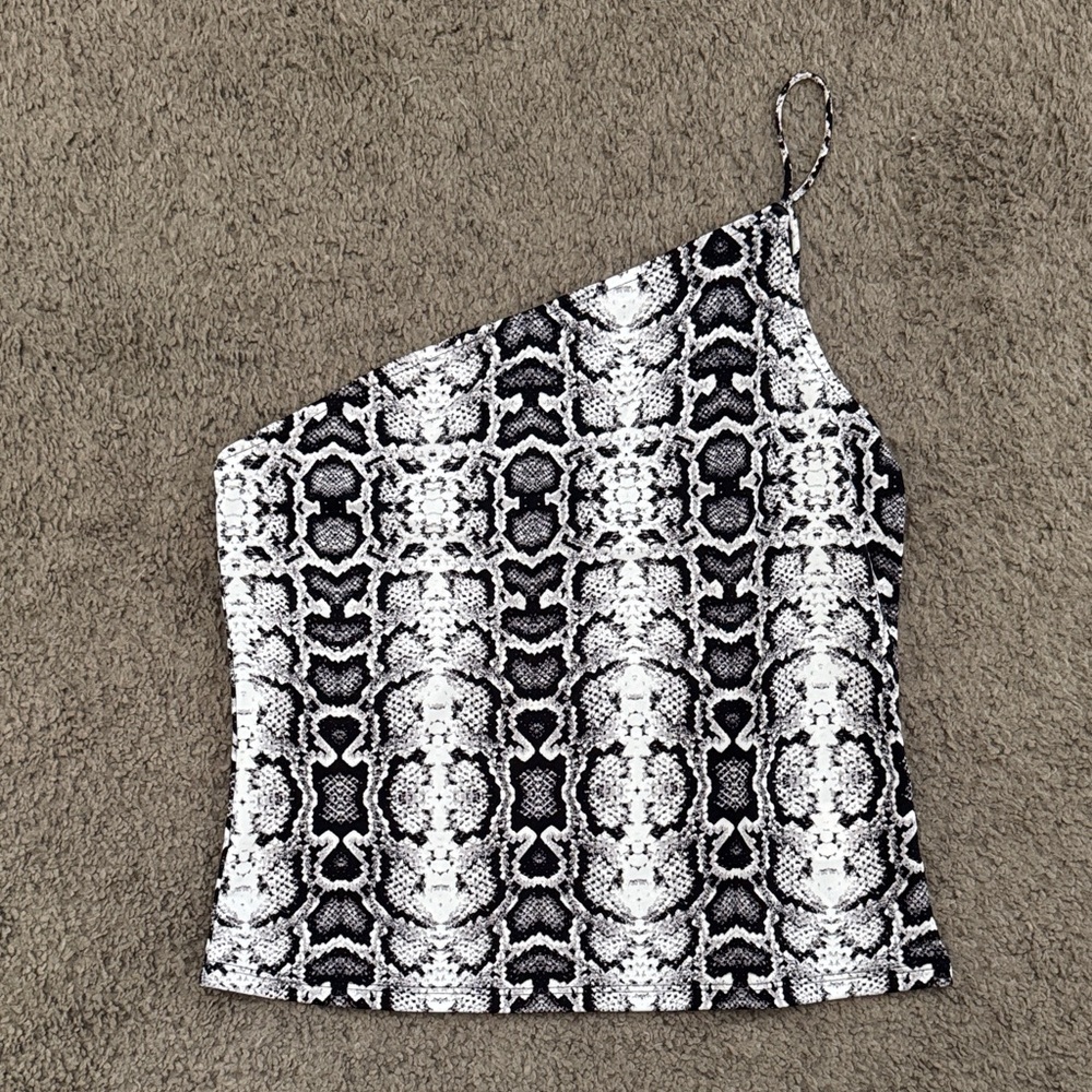 Express Snakeskin One-Shoulder Tank Top